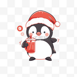 奶茶的卡通图片_圣诞节可爱的企鹅冬天卡通手绘元