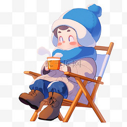 享受的表情卡通图片_冬天可爱孩子喝咖啡手绘卡通元素