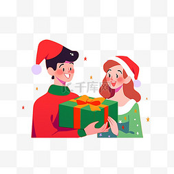 绿色背景圣诞图片_手绘圣诞节简笔画情侣礼物卡通元