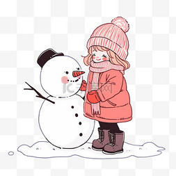冬天卡通可爱孩子堆雪人手绘元素