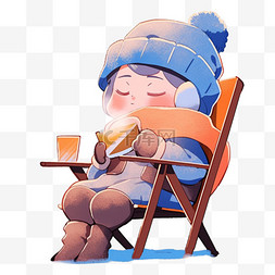 享受的表情卡通图片_冬天喝咖啡可爱孩子卡通手绘元素