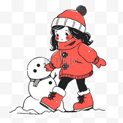 雪人线条图片_可爱孩子堆雪人卡通手绘元素冬天