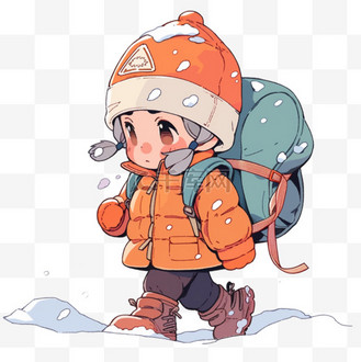 手绘元素冬天可爱孩子登山卡通