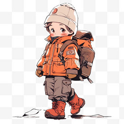 冬天卡通可爱孩子登山手绘元素