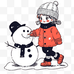 可爱冬装图片_冬天可爱孩子堆雪人手绘元素卡通