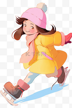 蓝色卡通头发图片_卡通冬天可爱女孩滑冰手绘元素