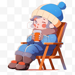 卡通享受表情图片_卡通冬天可爱孩子喝咖啡手绘元素