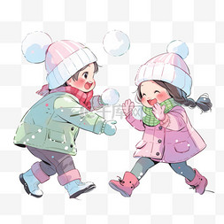 棉衣手绘图片_卡通冬天可爱孩子打雪仗卡通元素