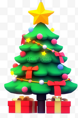 彩色礼盒背景图片_3d圣诞节绿色圣诞树免抠元素