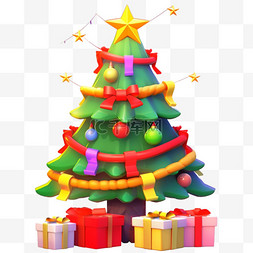 黄色背景星星图片_圣诞节3d绿色元素圣诞树免抠