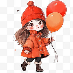 新年冬天女孩气球卡通手绘元素