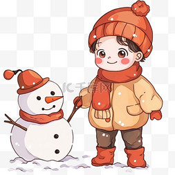 可爱男孩冬天雪人卡通手绘元素