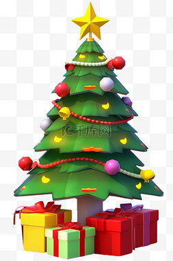 彩色礼盒背景图片_圣诞节绿色圣诞树免抠元素3d