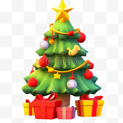 彩色礼盒背景图片_圣诞节绿色免抠圣诞树3d元素