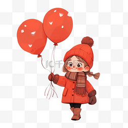 新年冬天女孩手绘气球卡通元素