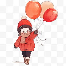 新年冬天女孩气球卡通元素手绘