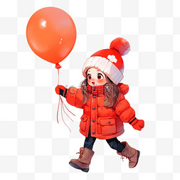 新年冬天手绘女孩气球卡通元素