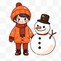 可爱男孩雪人冬天卡通手绘元素