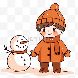 可爱男孩雪人卡通冬天手绘元素