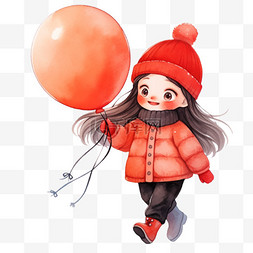 冬天女孩气球新年卡通手绘元素