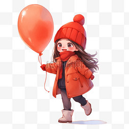 新年冬天女孩卡通气球手绘元素