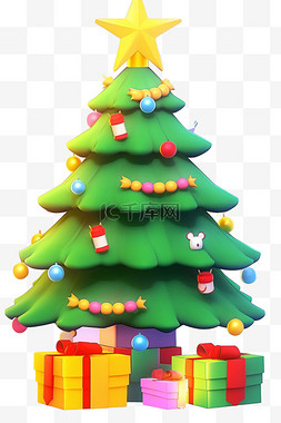 彩色礼盒背景图片_圣诞节绿色圣诞树3d免抠元素