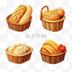 美食篮子图片_面包美食篮子元素立体免扣图案