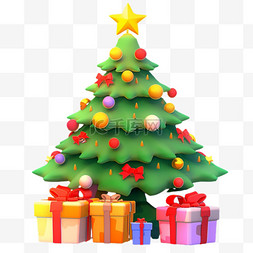 彩带圣诞节图片_圣诞节绿色3d免抠圣诞树元素