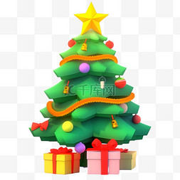 黄色彩灯图片_免抠圣诞节绿色圣诞树3d元素