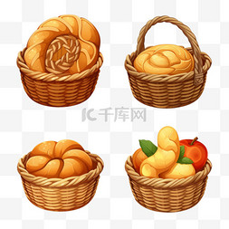 烘焙装饰图片_面包烘焙篮子元素立体免扣图案