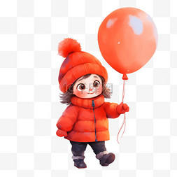 新年手绘冬天女孩气球卡通元素