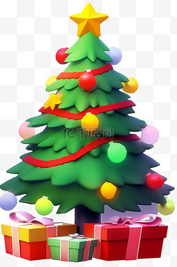 绿色蝴蝶结礼盒图片_绿色圣诞树3d免抠元素圣诞节