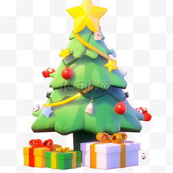星星圣诞灯图片_圣诞节绿色圣诞树元素3d免抠