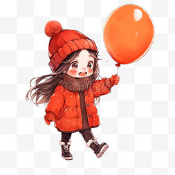 冬天新年女孩气球卡通手绘元素