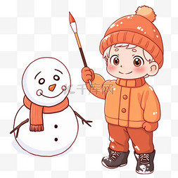 白色深蓝色图片_可爱男孩雪人卡通手绘冬天元素