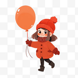 手绘元素新年冬天女孩气球卡通