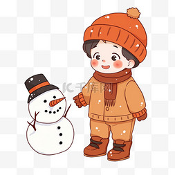 冬天可爱男孩雪人卡通元素手绘