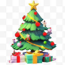 3d免抠圣诞节绿色圣诞树元素
