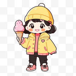 卡通毛线帽子图片_冬天手绘元素可爱孩子拿冰淇淋卡