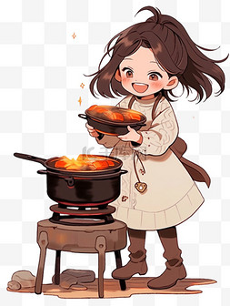 可爱女孩吃火锅冬天卡通手绘元素