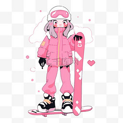 冬天的滑雪图片_冬天手绘滑雪女孩简笔画卡通元素