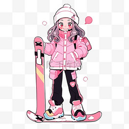 女孩卡通简笔画图片_冬天滑雪女孩卡通手绘简笔画元素