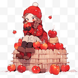 木桩背景图片_冬天可爱女孩卡通手绘苹果元素