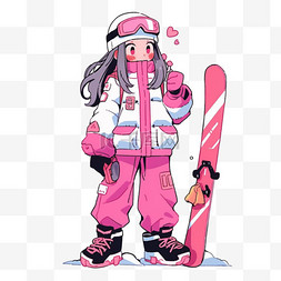 线性渐层图片_冬天滑雪女孩简笔画手绘卡通元素