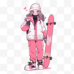 滑雪女孩简笔画卡通冬天手绘元素