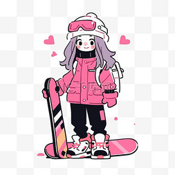 滑雪背景图片_冬天手绘滑雪女孩简笔画卡通