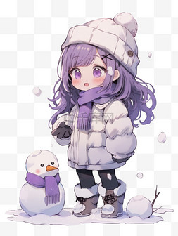 小雪背景图片_可爱女孩雪人卡通手绘元素冬天