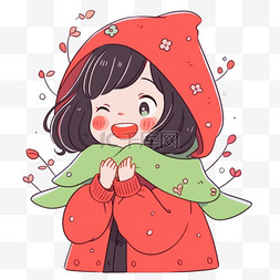 红色梅花背景图片_可爱女孩开心祈祷冬天卡通手绘元