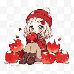 冬天可爱女孩苹果手绘元素卡通