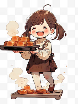 红咖图片_卡通手绘冬天可爱女孩烤面包元素